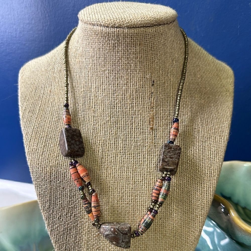 Handcrafted Polished Rare Gemstone Lodolite beaded Necklace 16”